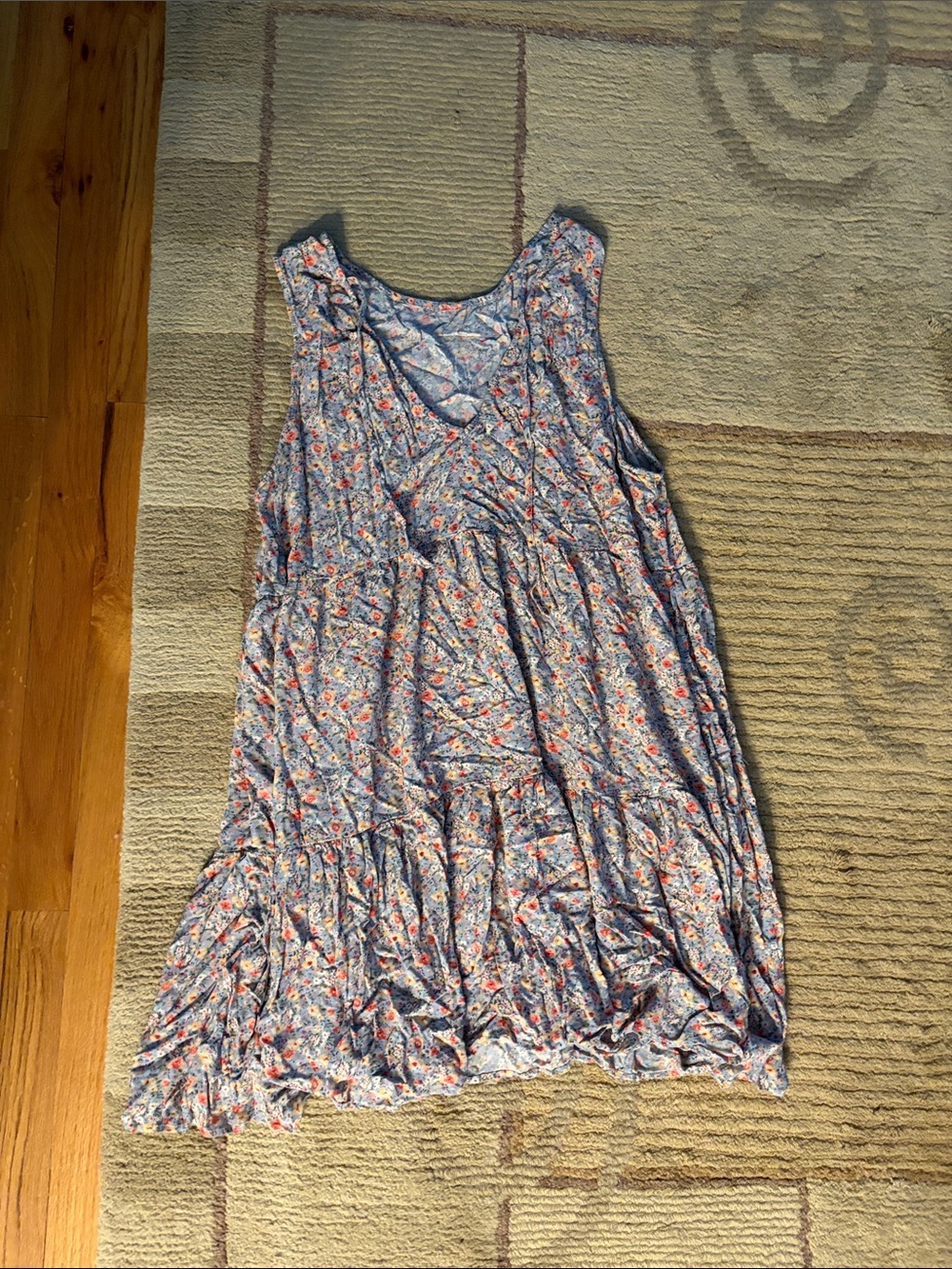 American Eagle Outfitters Blue Floral Tiered Tank Dress - Picture 3 of 3